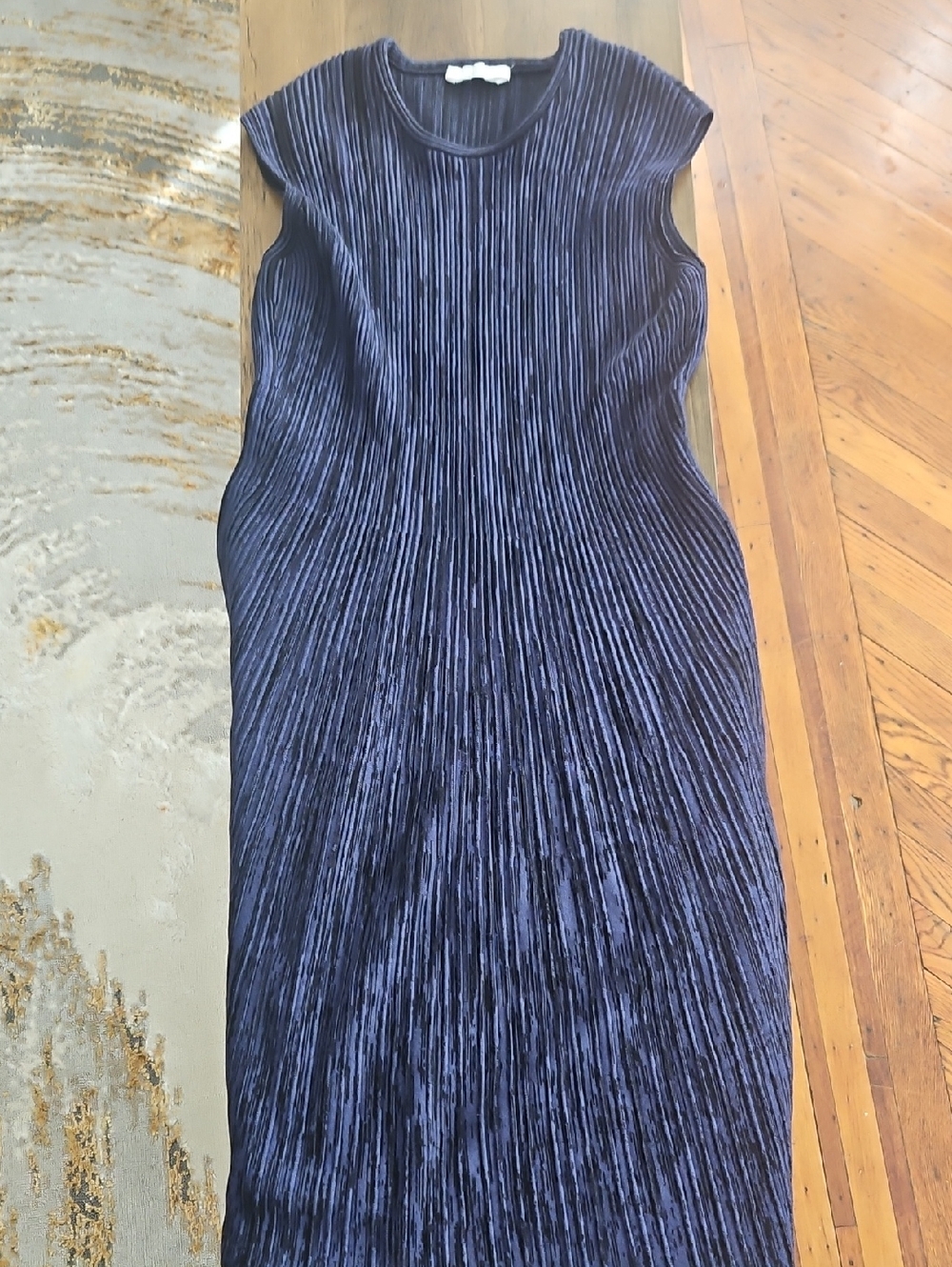 Boss Navy Sleeveless Pleated Midi Dress